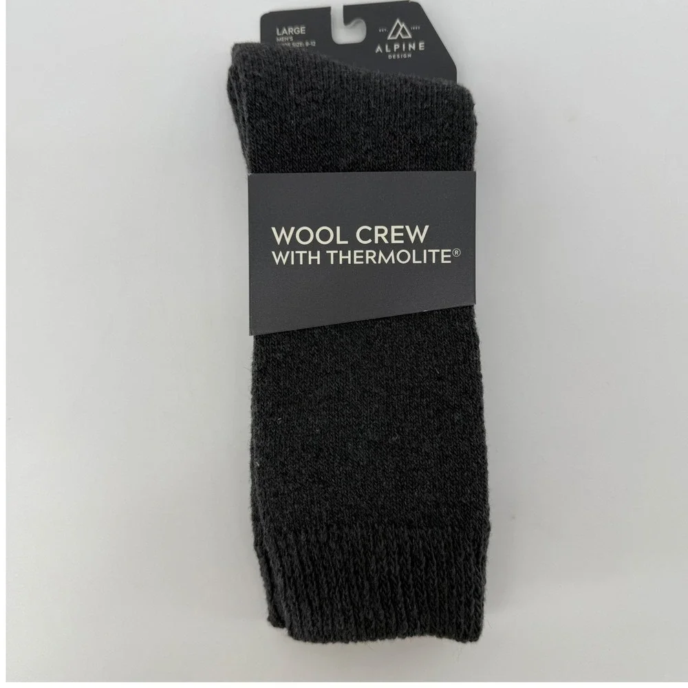 Alpine Design Mens Wool Crew Socks with Thermolite Charcoal Large‎ 9-12